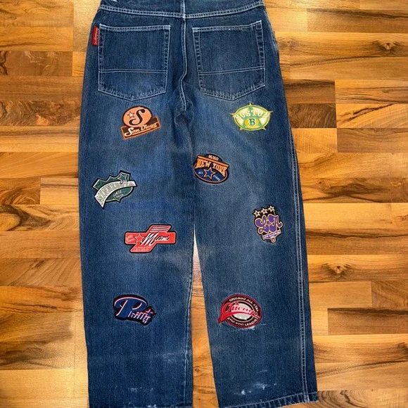 Vintage 90's Concrete Legends Men's Patchwork Denim Jeans W34 L34 athletic patch - Picture 7 of 9